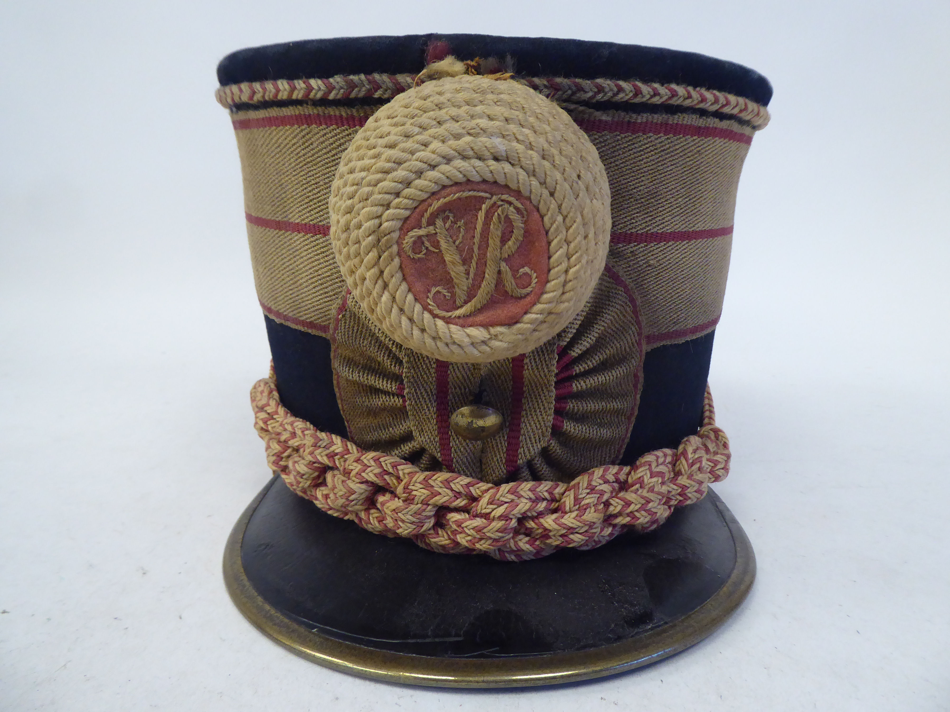 A mid 19thC Gloucestershire Hussars shako with a hide liner (Please Note: this lot is subject to the - Image 2 of 7
