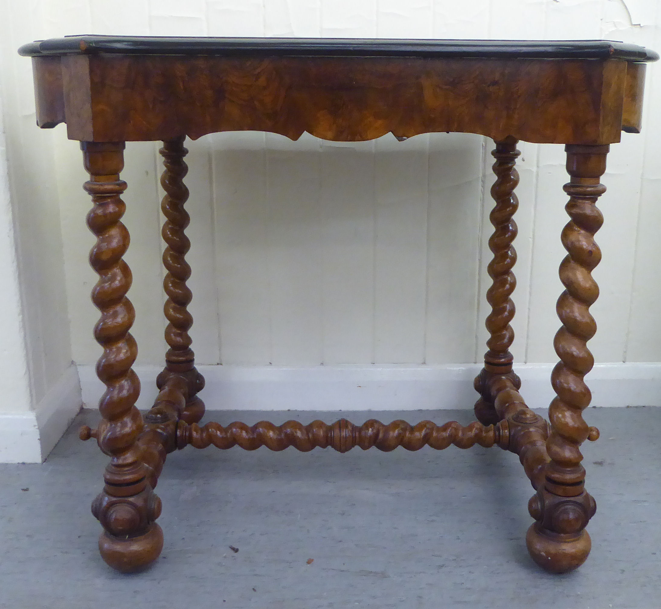 A late 19thC Continental figured walnut and floral marquetry games table with a serpentine - Image 6 of 12