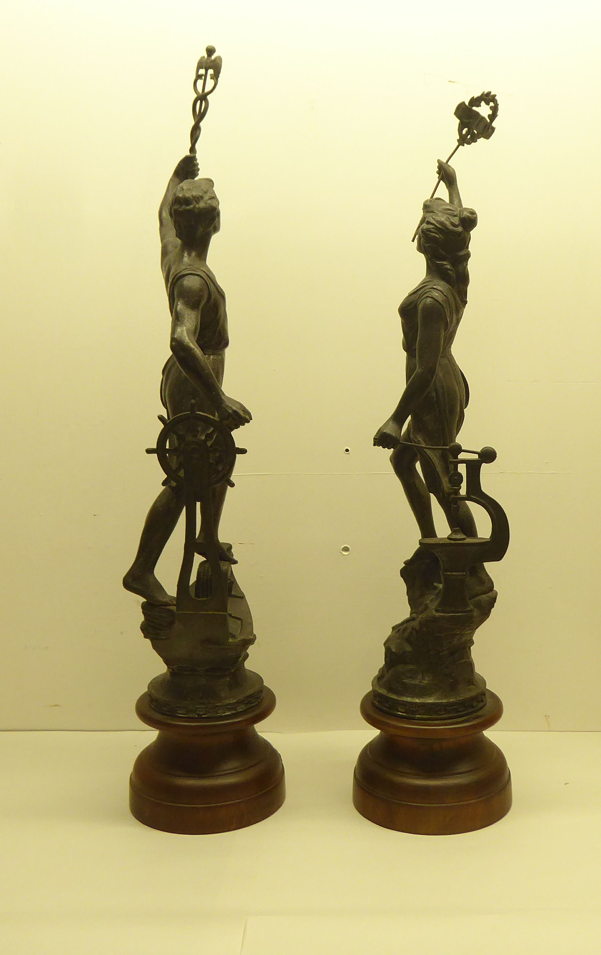 Two 20thC spelter figures, on a plinth  29"h overall - Image 2 of 4