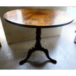 A George III mahogany pedestal table, the tip-top raised on a tripod base and pad feet  28"h  30"dia