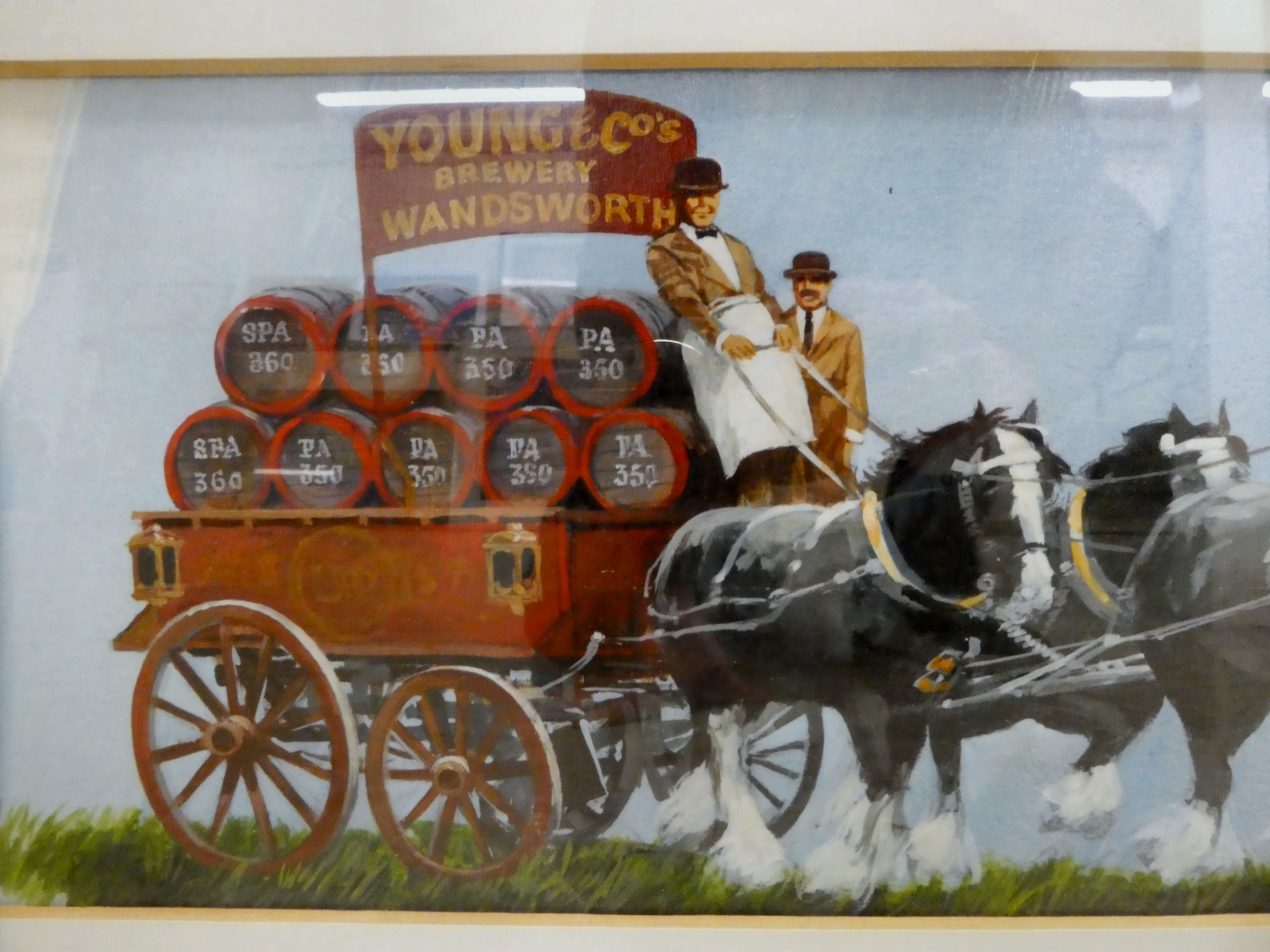 A promotional watercolour advertisement for 'Young & Co Brewery of Wandsworth'  8" x 29"  framed - Image 2 of 3