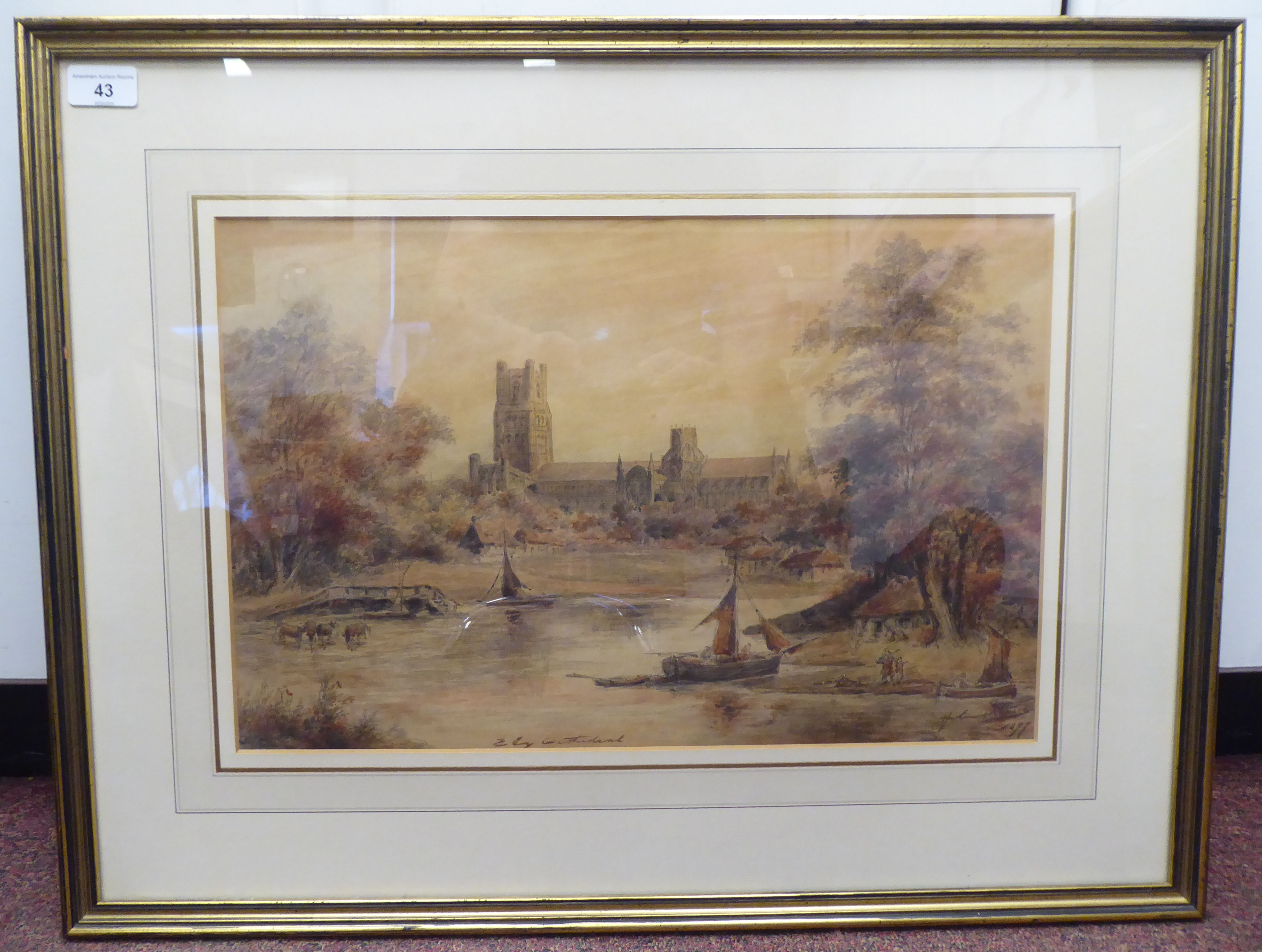 Holmer EC Winter - 'Ely Cathedral'  watercolour  bears an inscription, signature & label verso