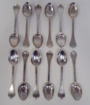 A set of twelve late Victorian silver rattail pattern coffee spoons with trifid terminals  Thomas