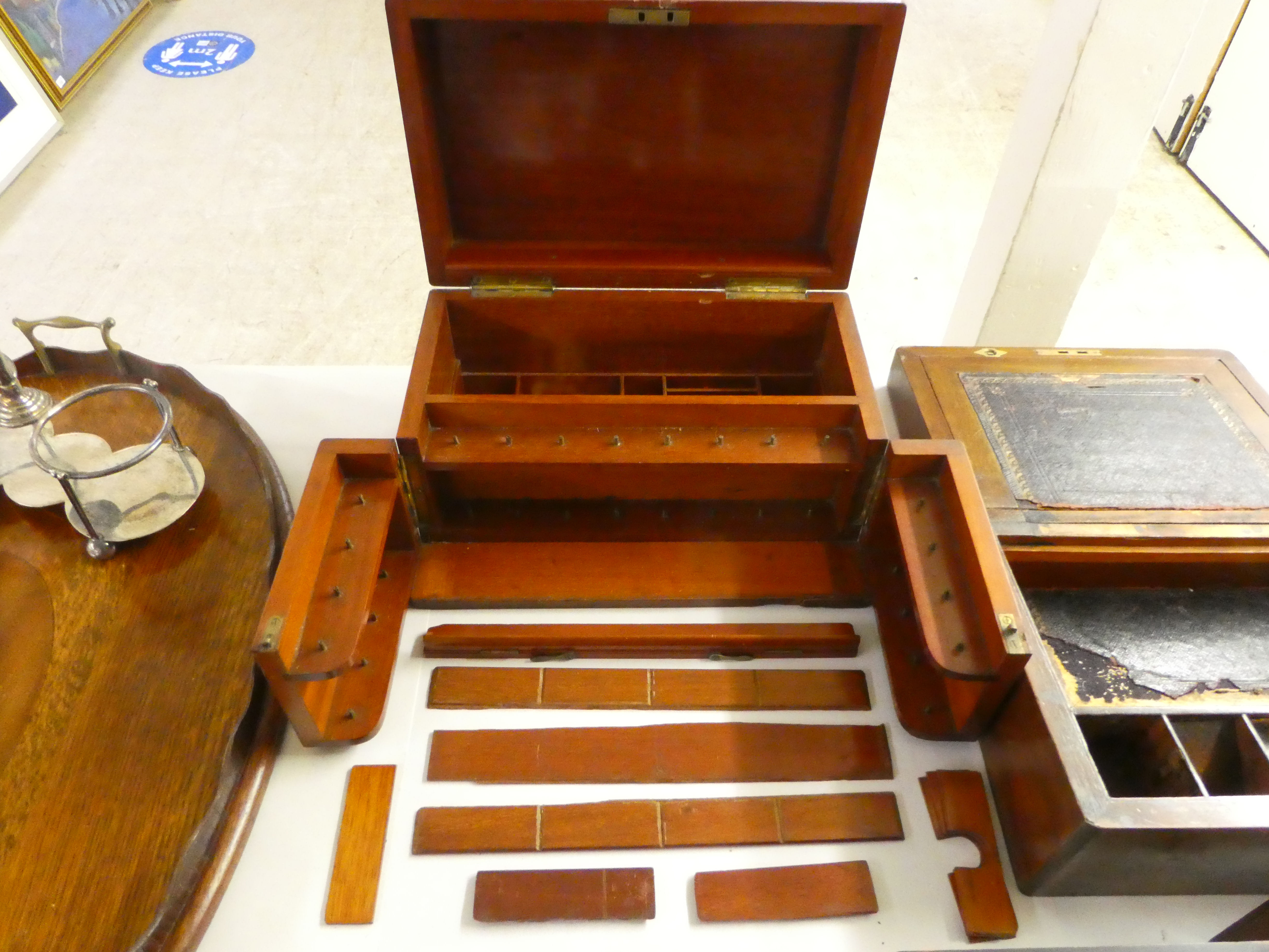 A mixed lot: to include an early 20thC oak oval, twin handled serving tray 16"w; and a - Image 3 of 10