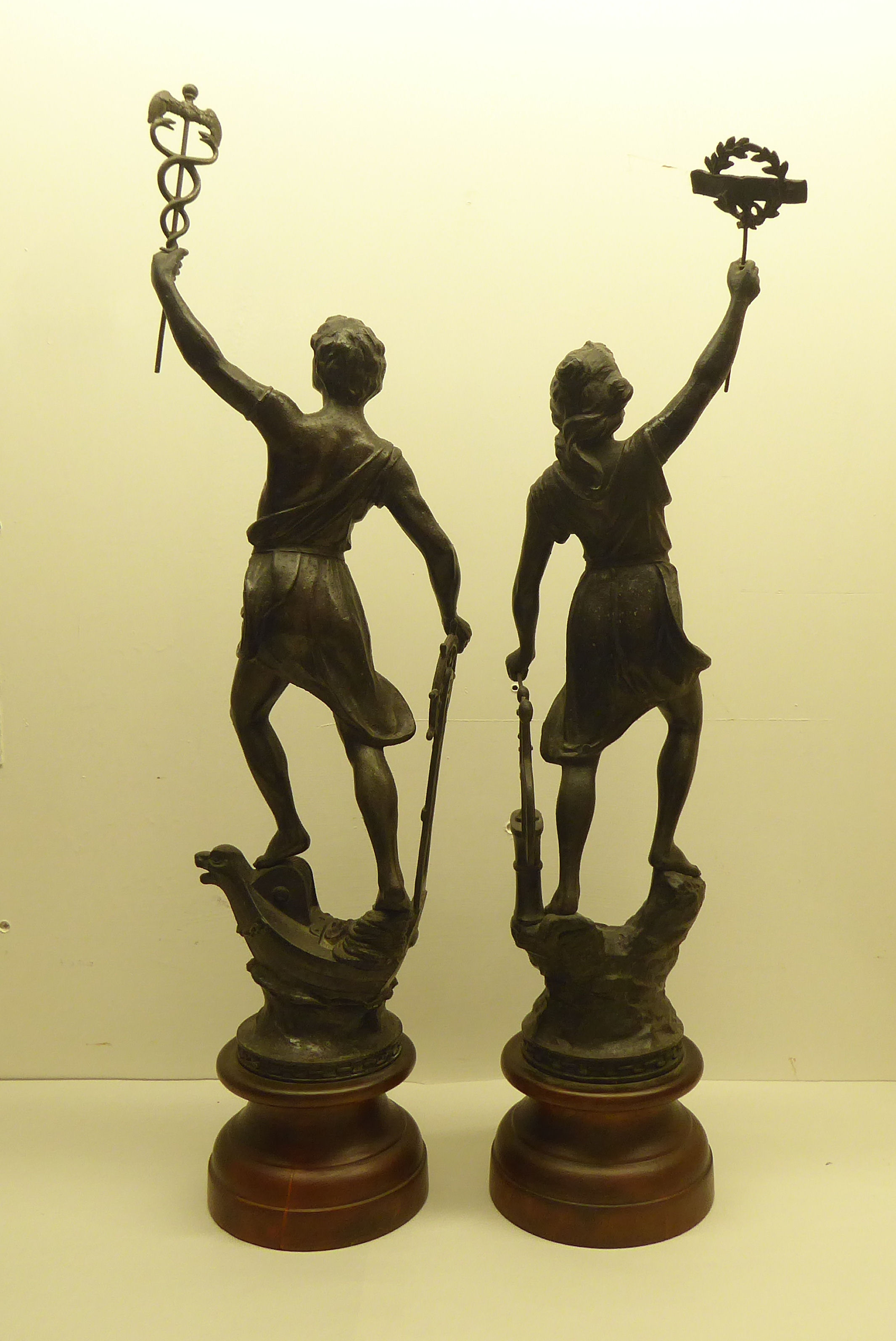 Two 20thC spelter figures, on a plinth  29"h overall - Image 3 of 4