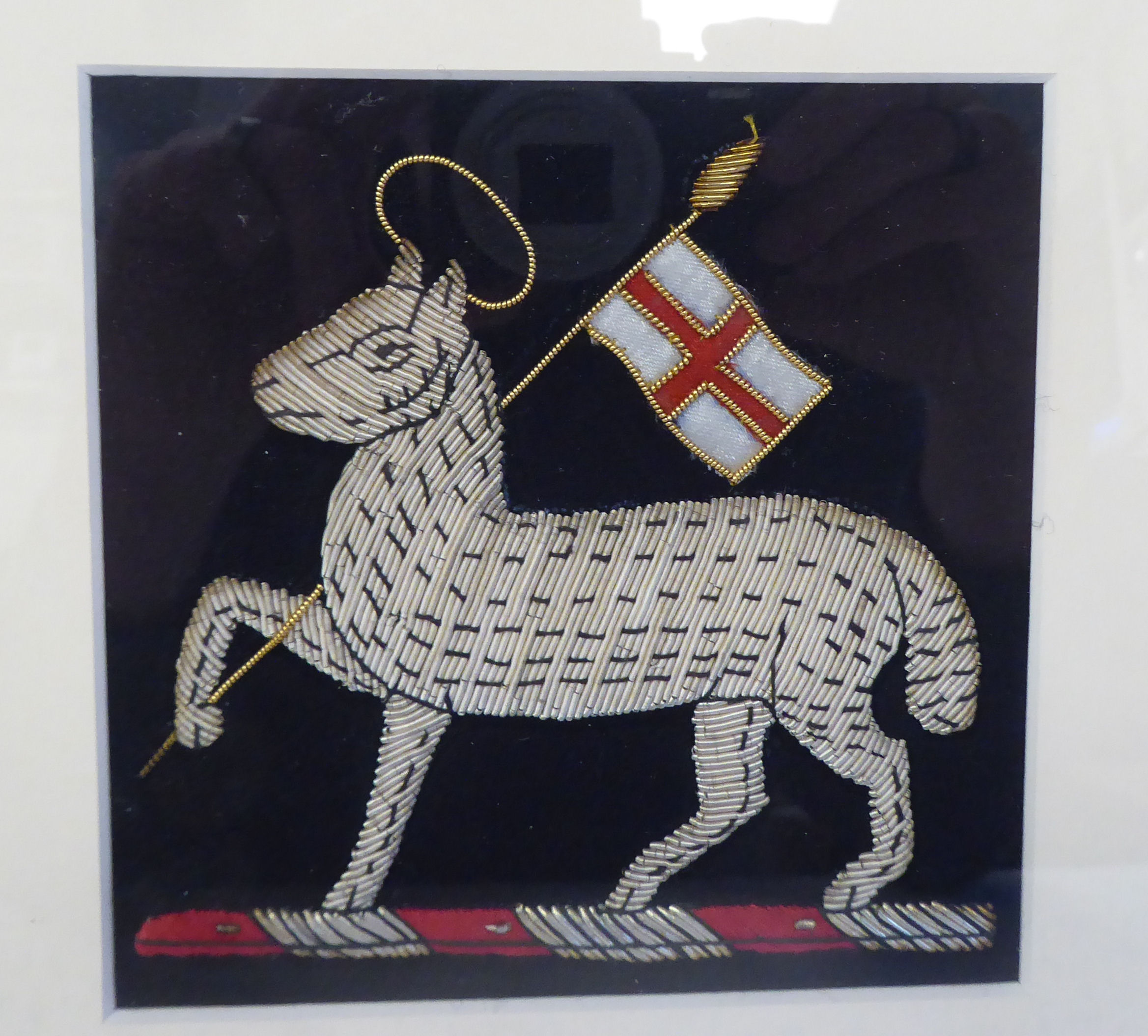 A Queen's Regiment and a Royal Berkshire Regiment embroidered, gold and silver coloured metal wire - Image 3 of 3