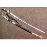 A German Third Reich Fire Official's dress sword with a wire bound fishskin handle, guard, hilt