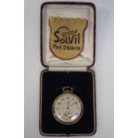 A 1930s 9ct gold slim cased pocket watch, the keyless movement faced by a gilded Arabic Champagne