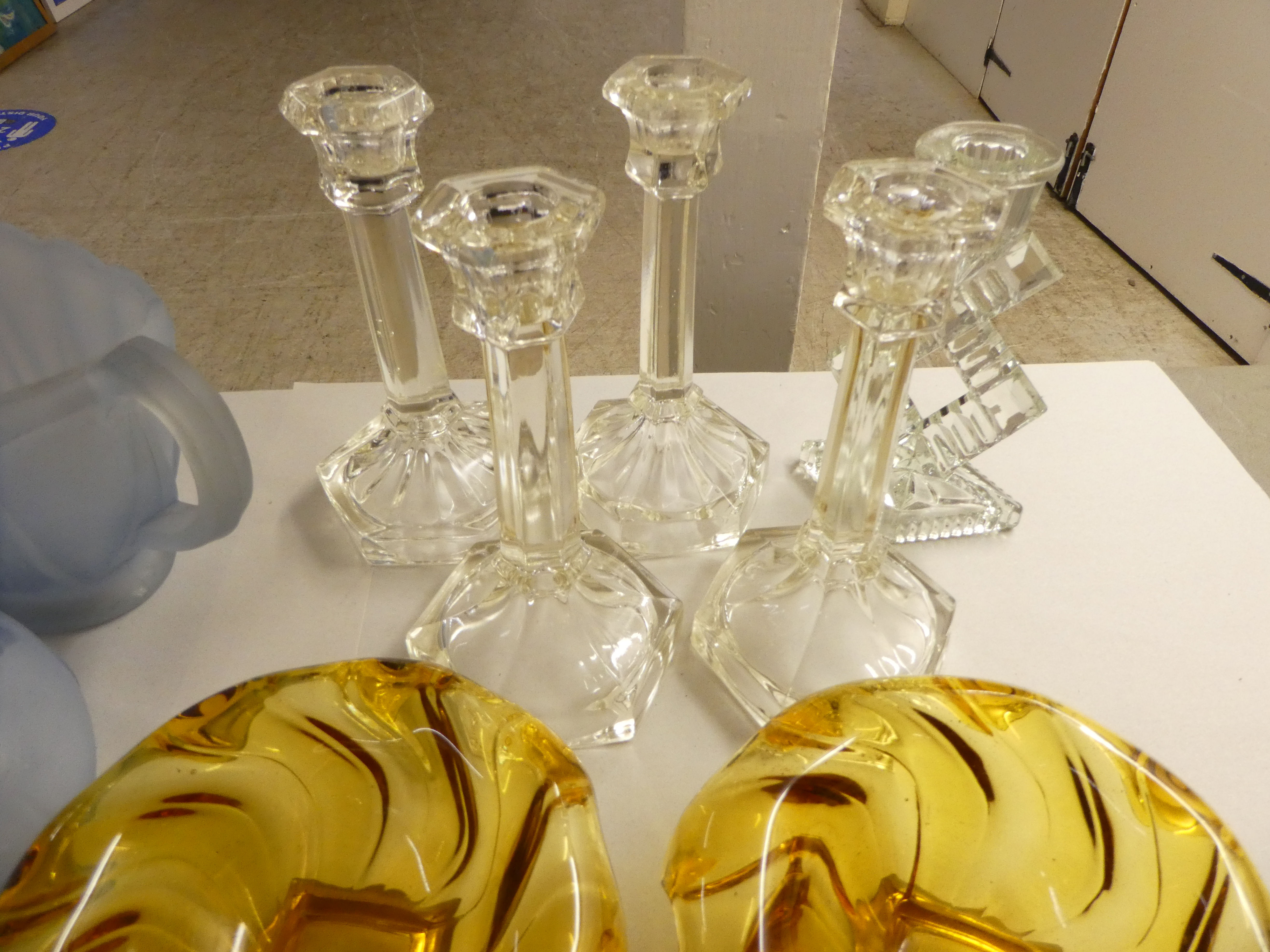 Ornamental glassware: to include candlesticks  5"h; and other functional coloured glass tableware - Image 6 of 7