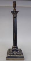 An early 20thC neo classically styled silver plated table lamp, comprising a Corinthian capital,