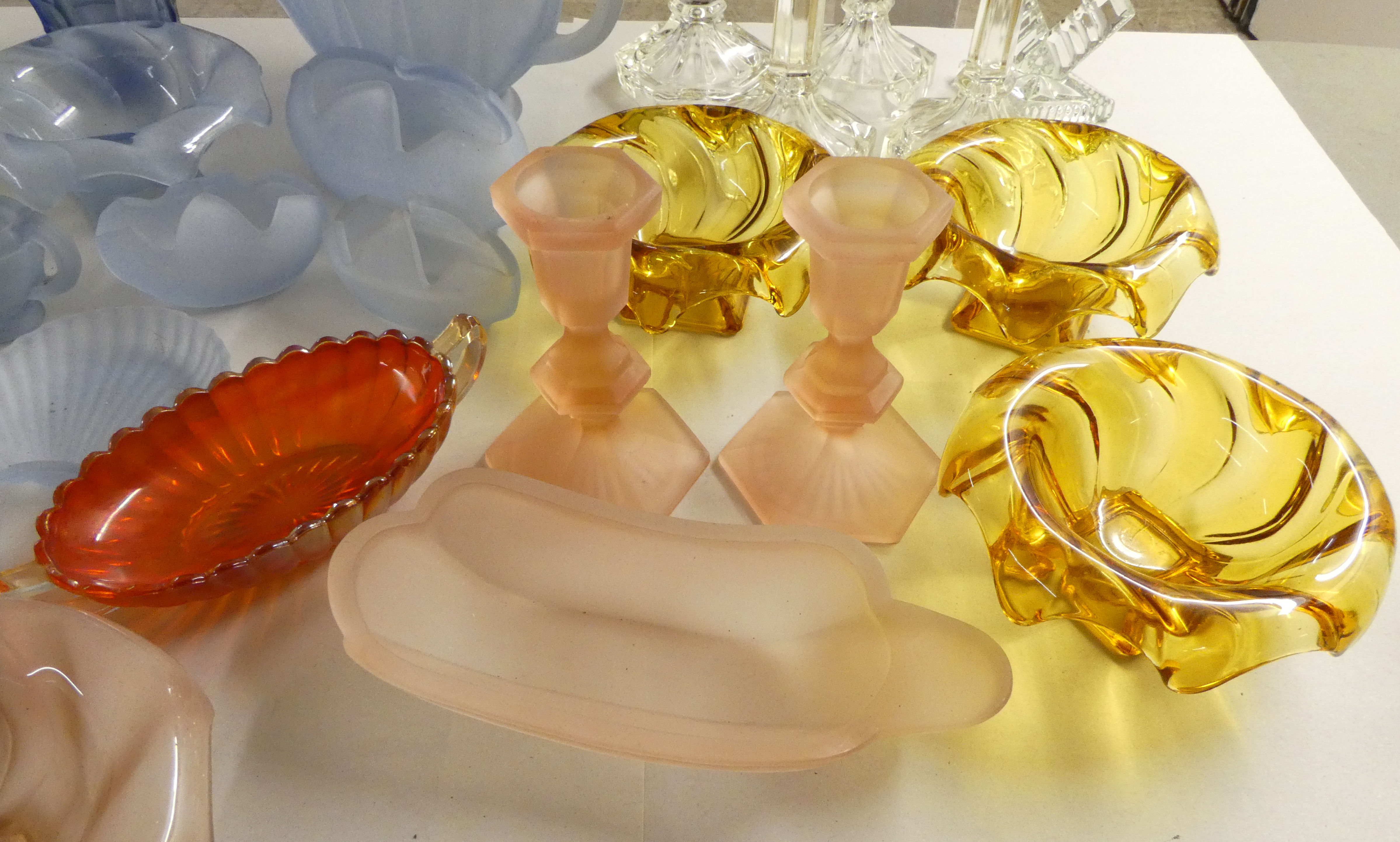 Ornamental glassware: to include candlesticks  5"h; and other functional coloured glass tableware - Image 7 of 7