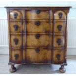 An early 20thC Continental walnut moulded block front chest, comprising four graduated long