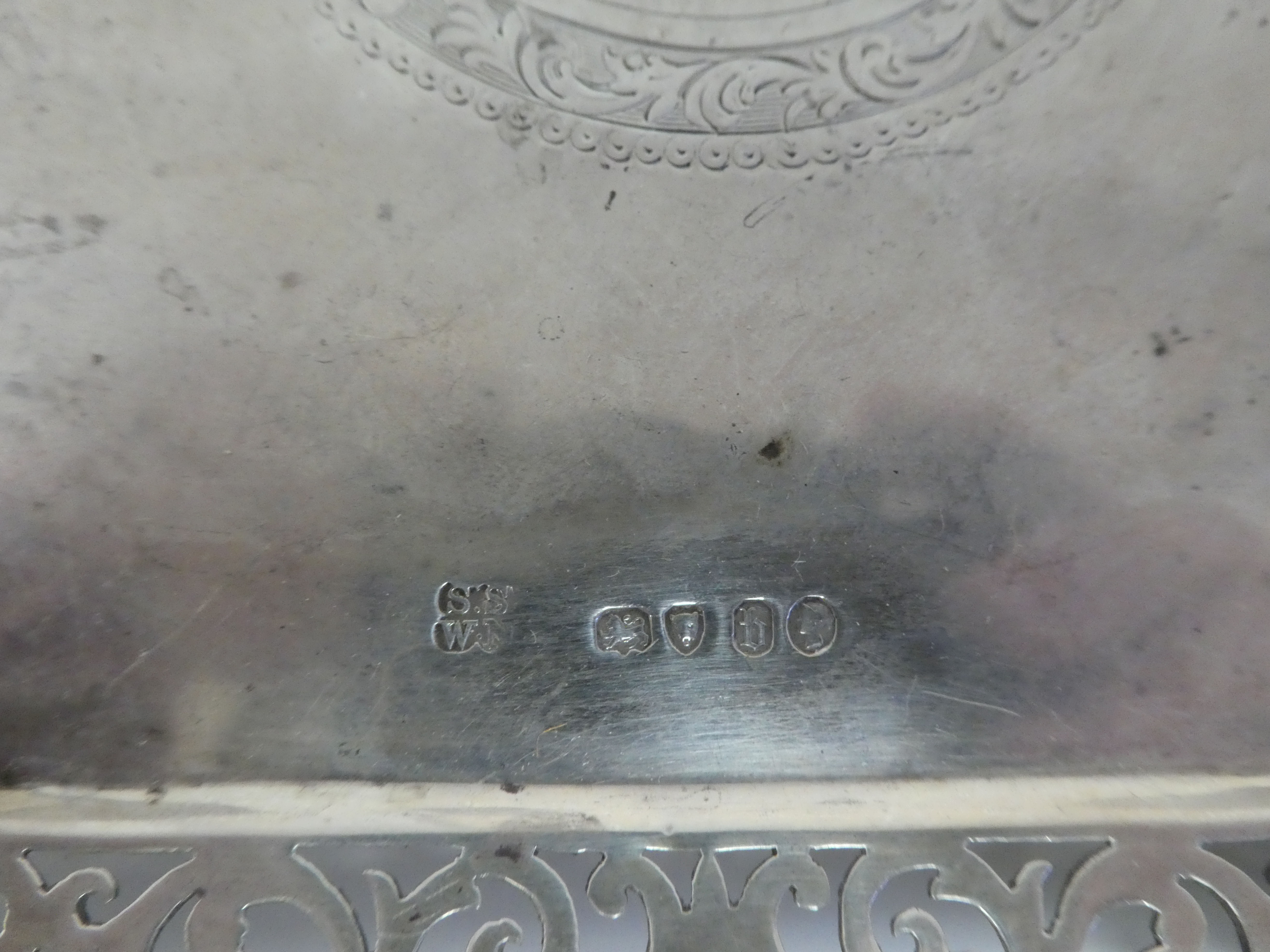 An early Victorian silver hexagonal waiter with a bead bordered and decoratively pierced border - Image 4 of 5