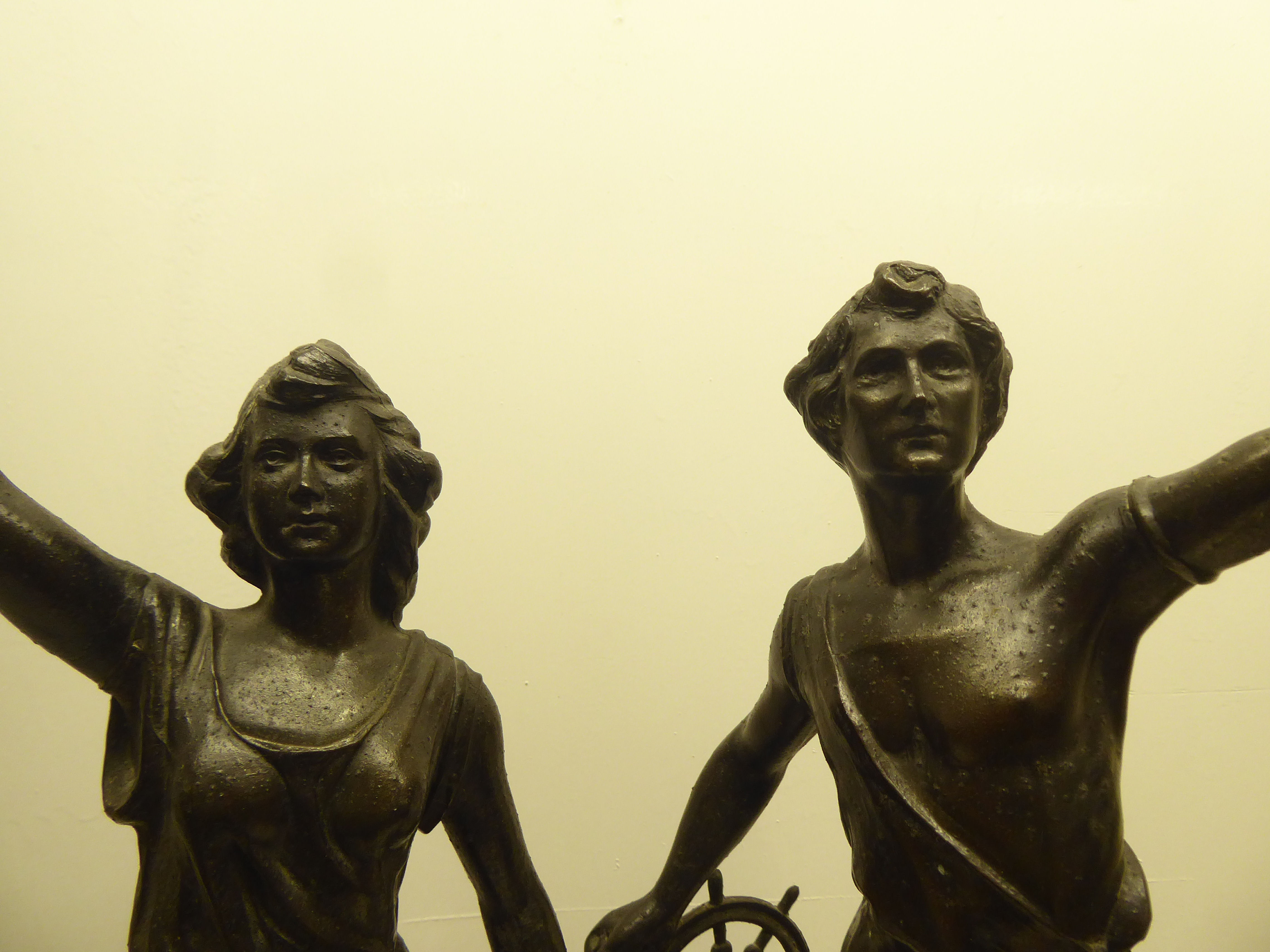 Two 20thC spelter figures, on a plinth  29"h overall - Image 4 of 4