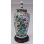 A late 19th/early 20thC Chinese porcelain table lamp of covered, baluster vase design, decorated