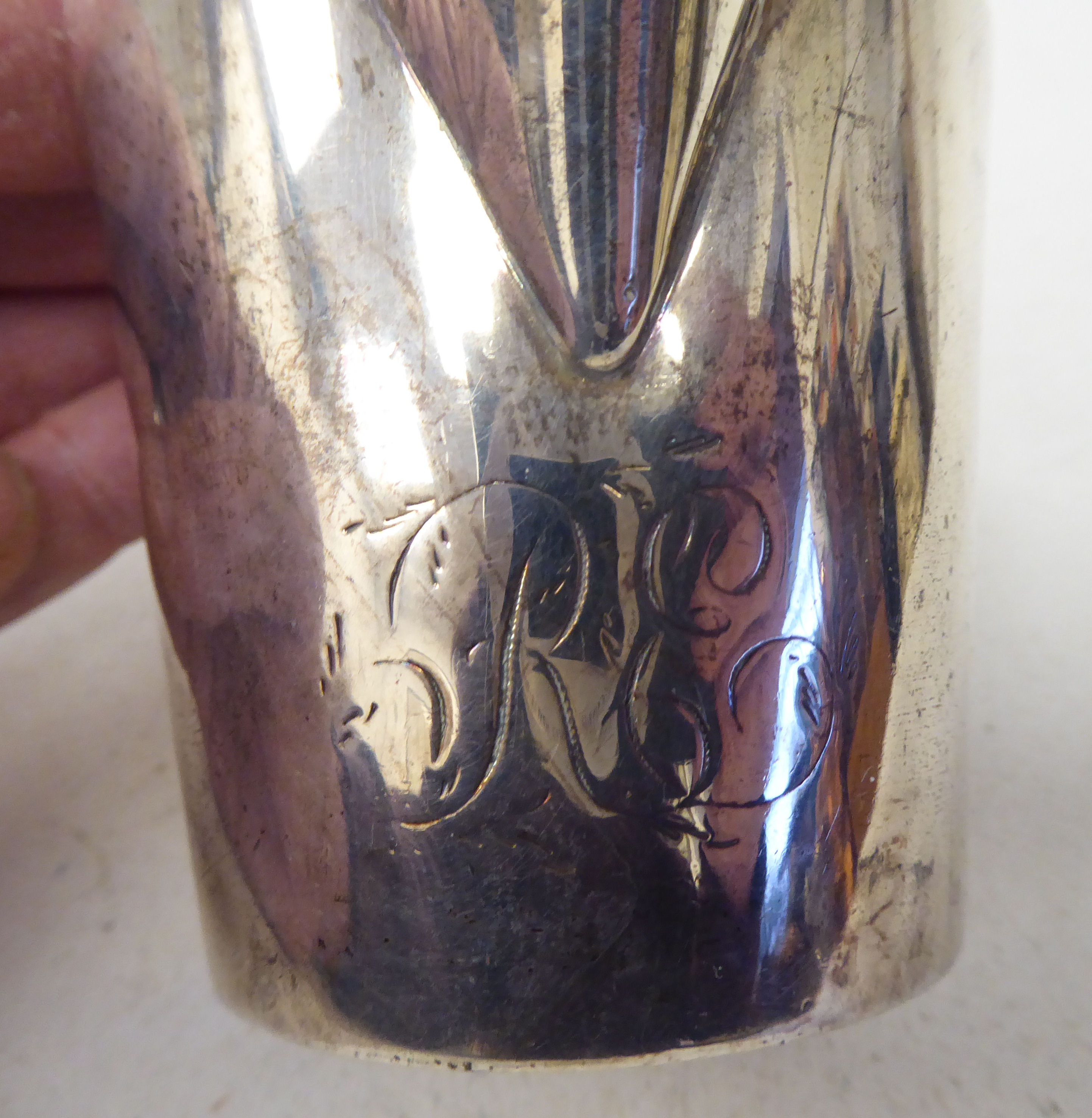 A George III silver jug of round, tapered form with a loop handle  TO  London 1894  (approx. - Image 3 of 4