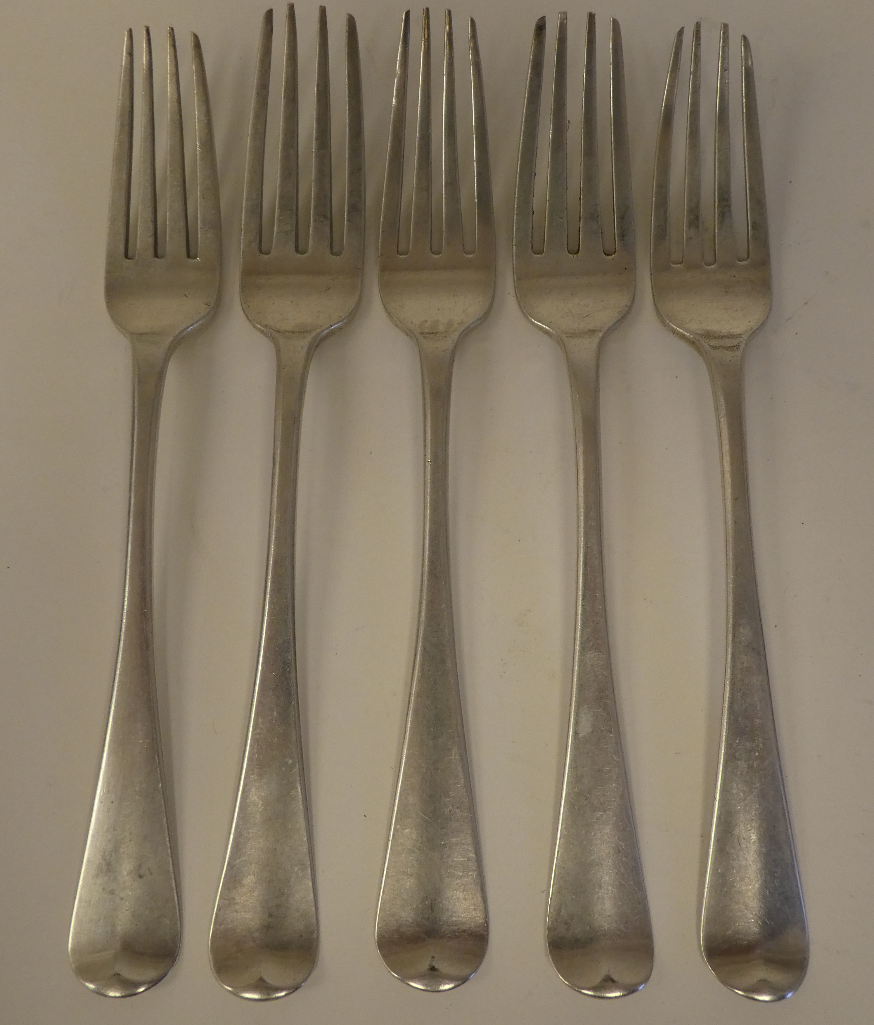 A set of five George III silver Old English pattern table forks  HS  London 1800  (approx.