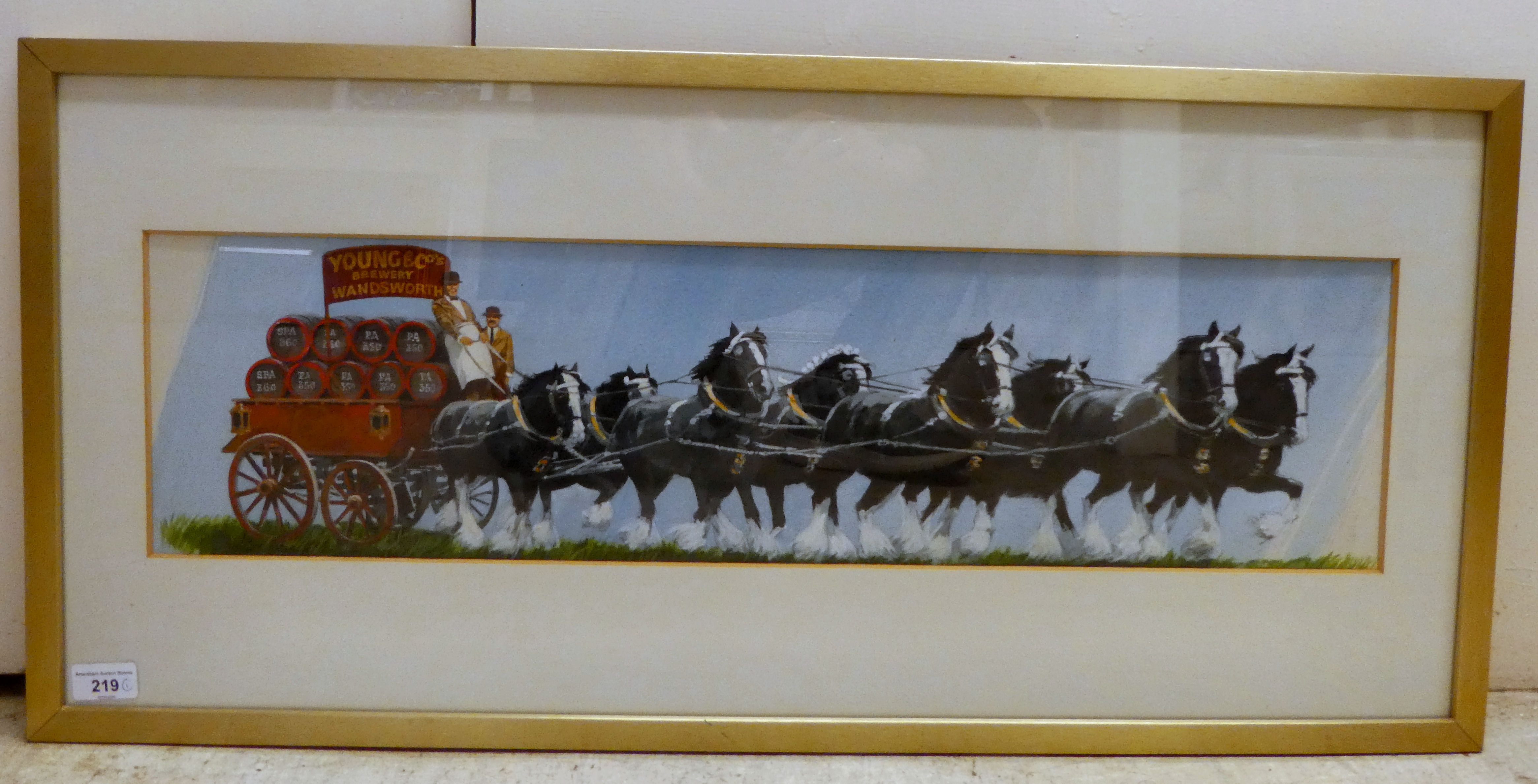 A promotional watercolour advertisement for 'Young & Co Brewery of Wandsworth'  8" x 29"  framed