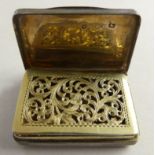 A Victorian silver and parcel gilt vinaigrette of rectangular form with engine turned decoration and
