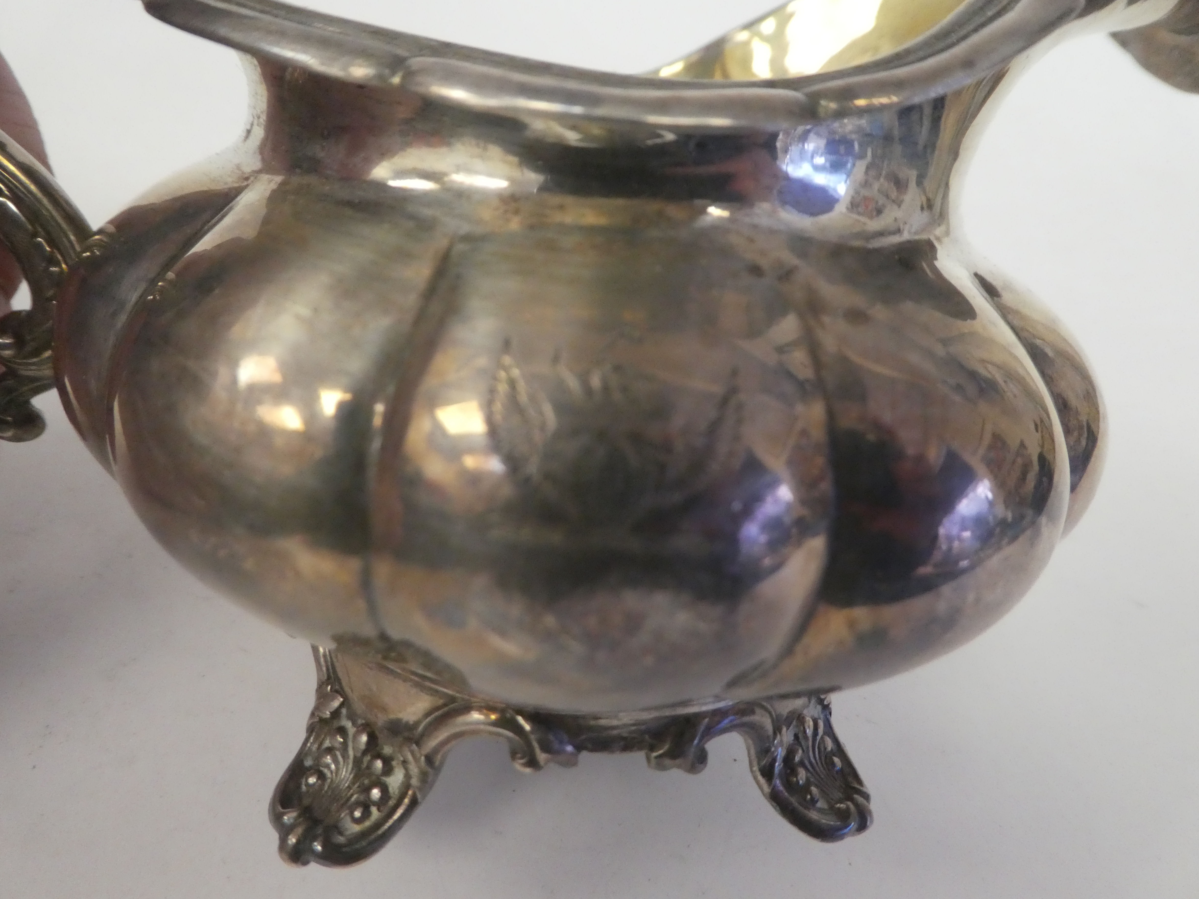 A George IV silver melon shape cream jug with a flared rim on S-scrolled handle, on a shell cast - Image 3 of 4