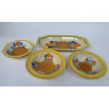 A Clarice Cliff Bizarre, Newport pottery, Crocus pattern elongated octagonal sandwich plate  11.5"L;