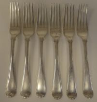 A set of six early Victorian silver Old English pattern dessert forks  mixed marks  (approx.