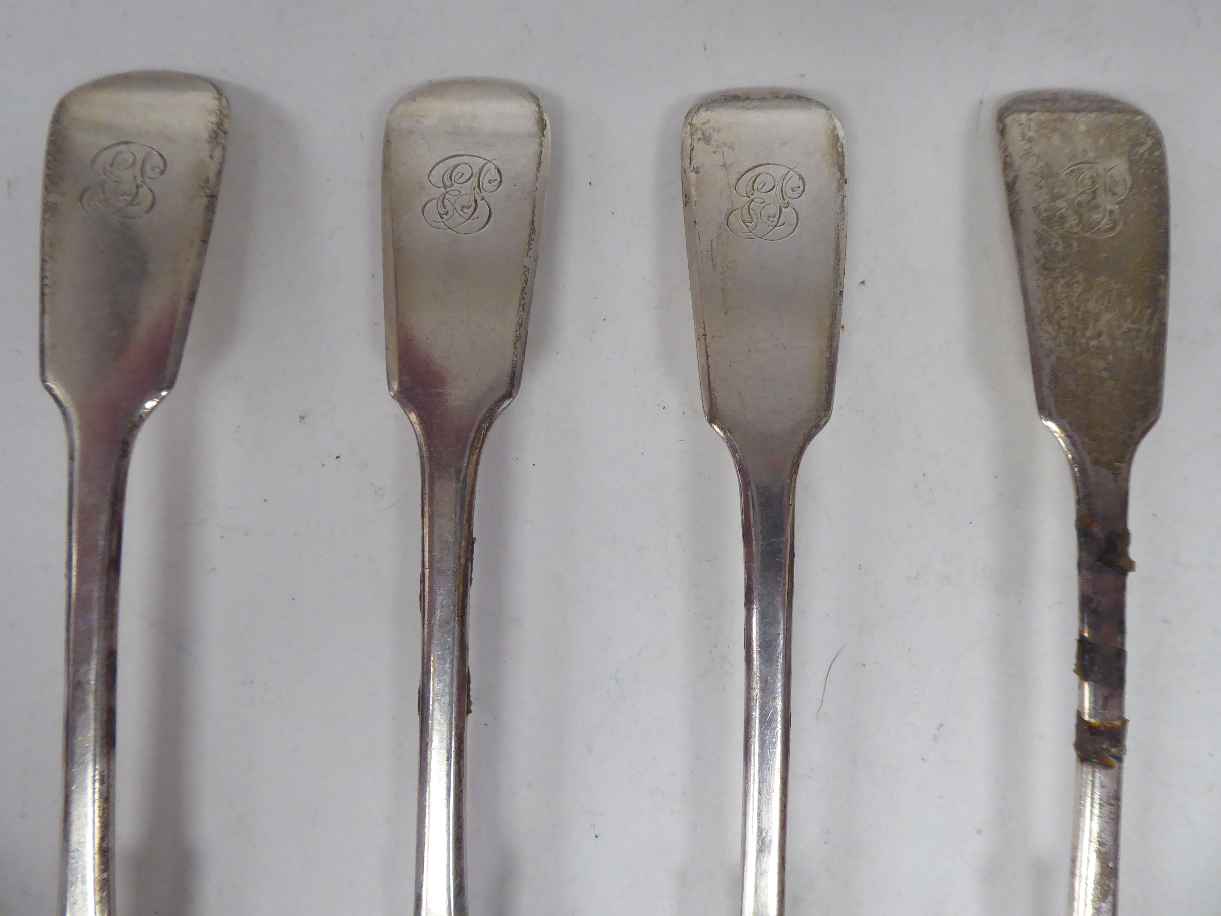 A set of four early Victorian silver fiddle pattern tablespoons  Samuel Hayne & Dudley Cater  London - Image 2 of 3