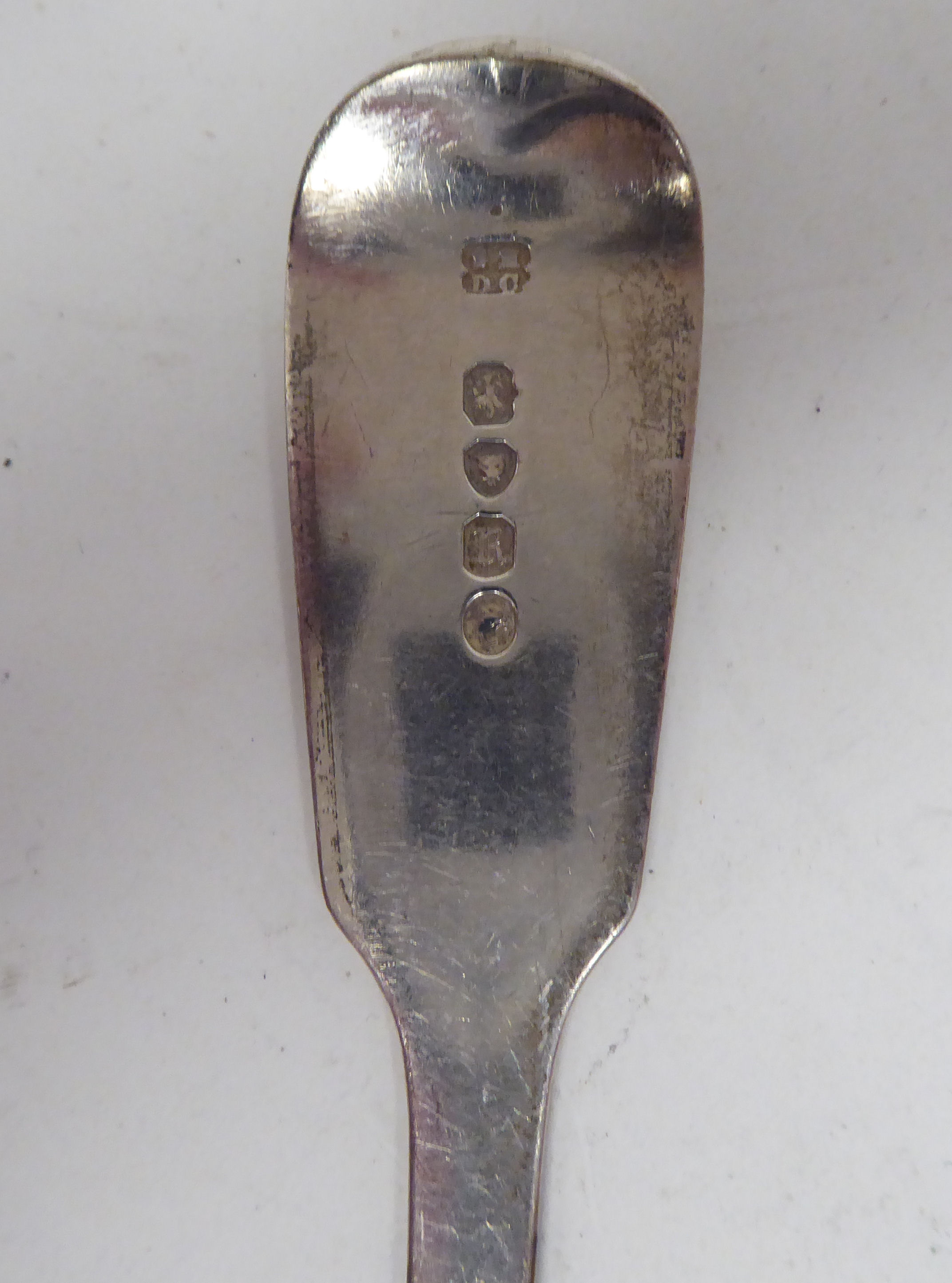 A set of four early Victorian silver fiddle pattern tablespoons  Samuel Hayne & Dudley Cater  London - Image 3 of 3