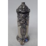 An Edwardian two-part loaded silver novelty moneybox, fashioned as a Banker, holding an umbrella,