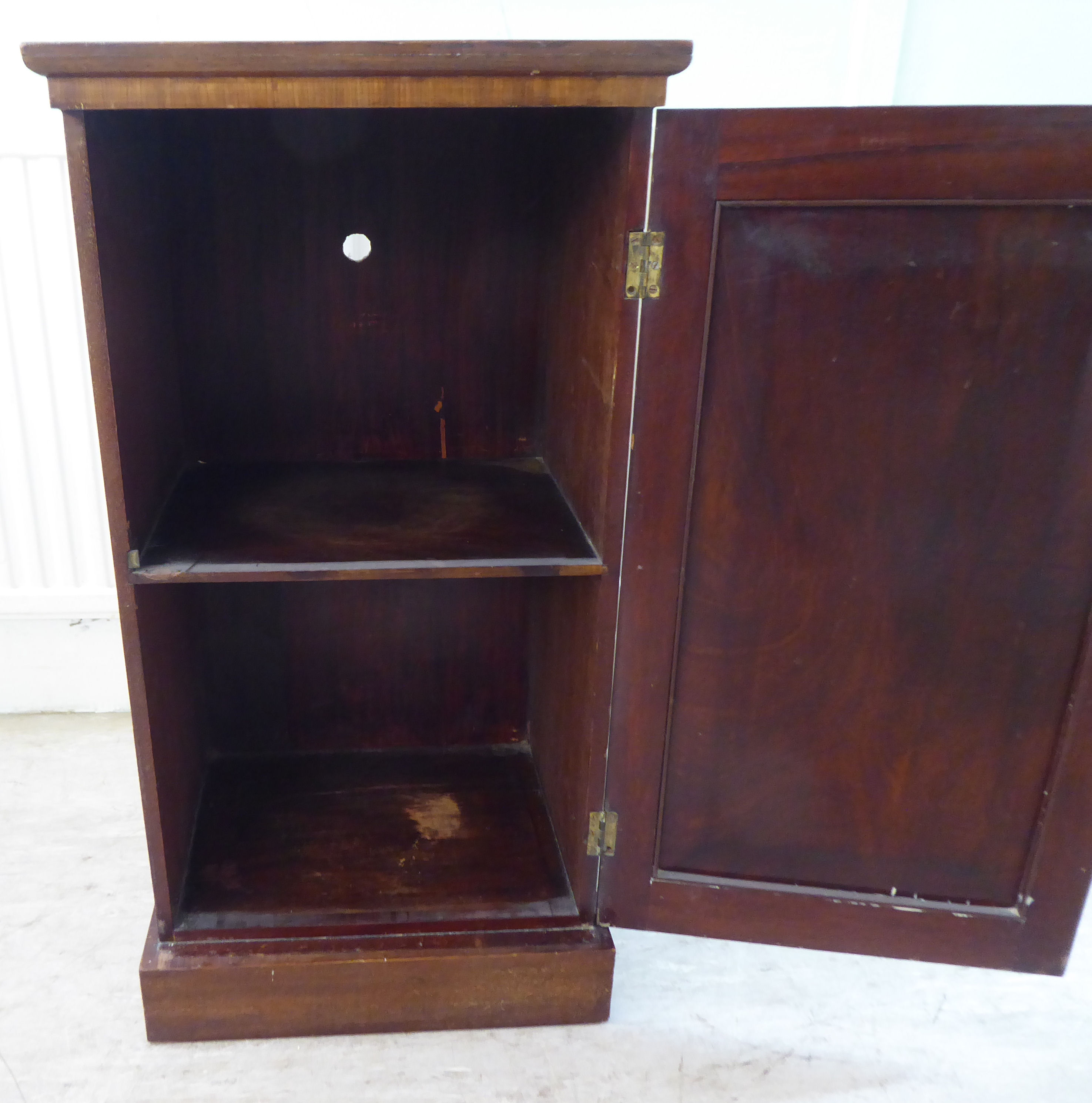 A late Victorian crossbanded and string inlaid mahogany pot cupboard, enclosed by a full-height - Image 4 of 4