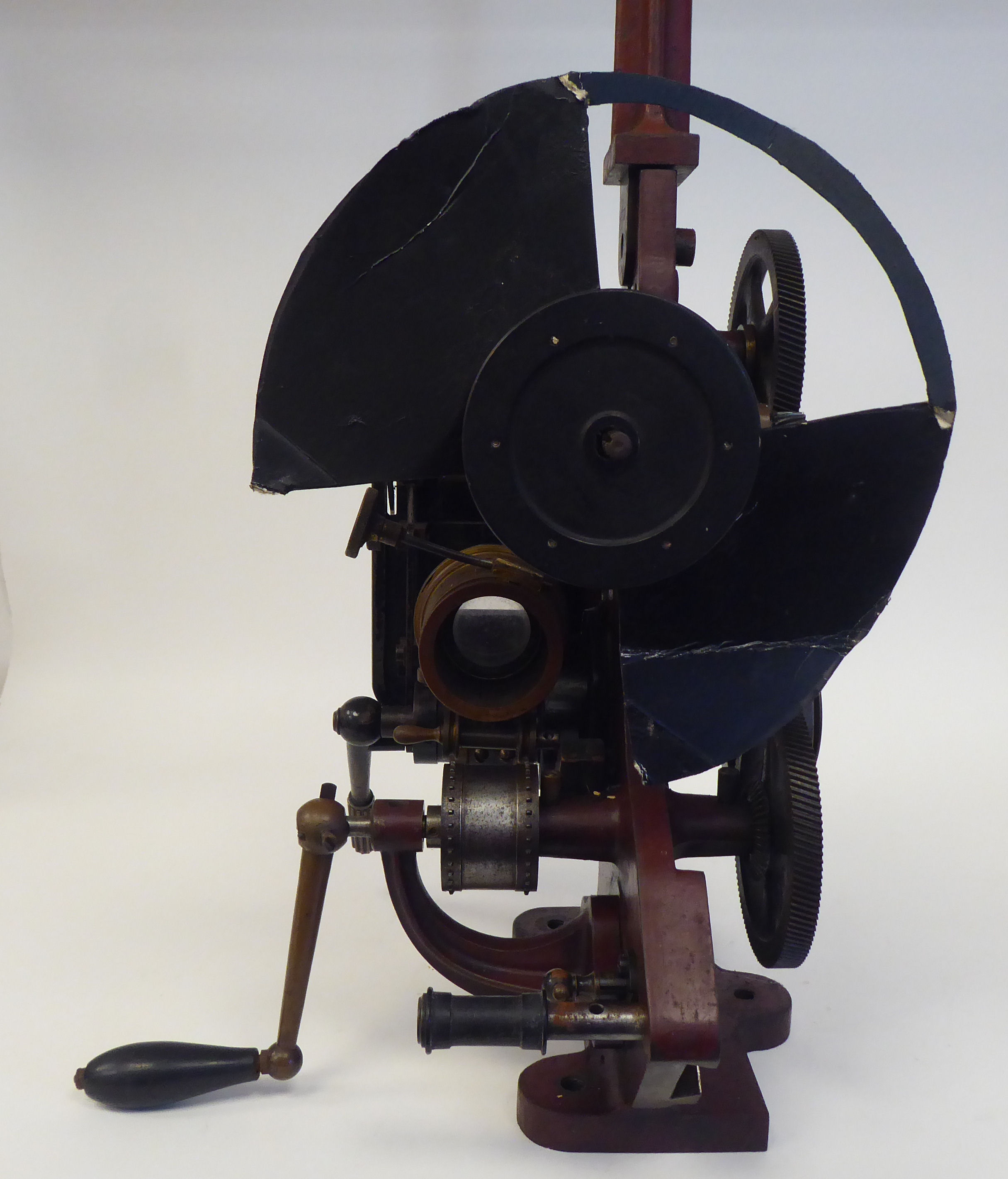 A Pathe Freres, Paris, circa 1906 maroon painted iron, hand crank projector  No.4582, on a plinth - Image 3 of 6