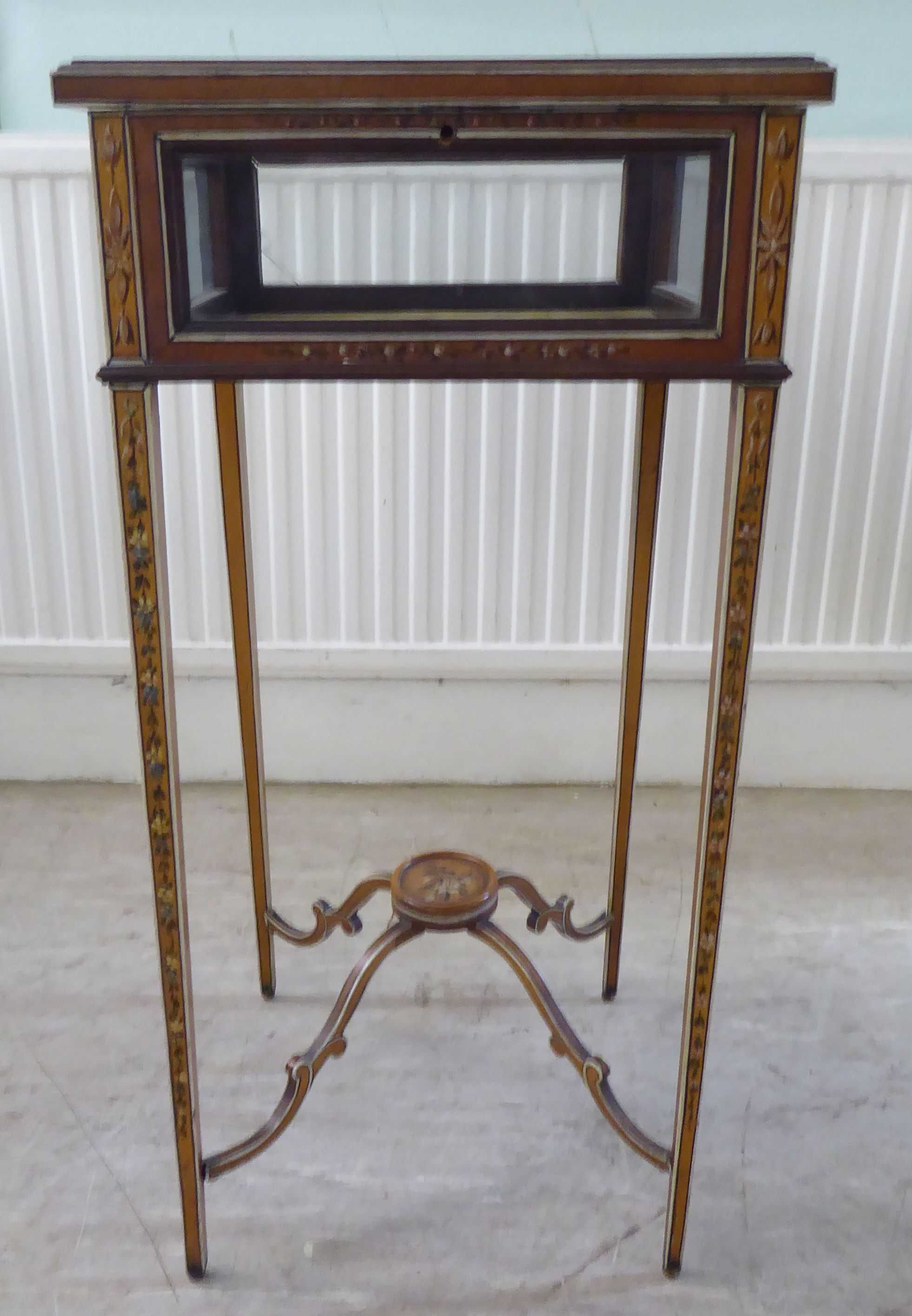 A late 19th/early 20thC satinwood, hinged top display table, decorated in delicately painted - Image 2 of 5