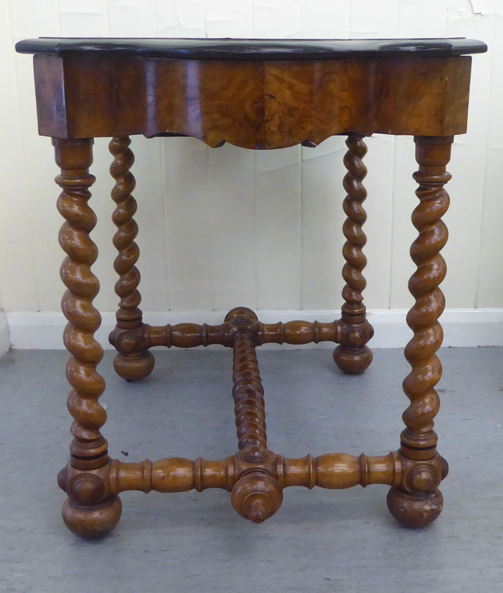 A late 19thC Continental figured walnut and floral marquetry games table with a serpentine - Image 7 of 12