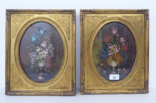 Clay - two floral studies  oils  bears a signature  9" x 6"  framed