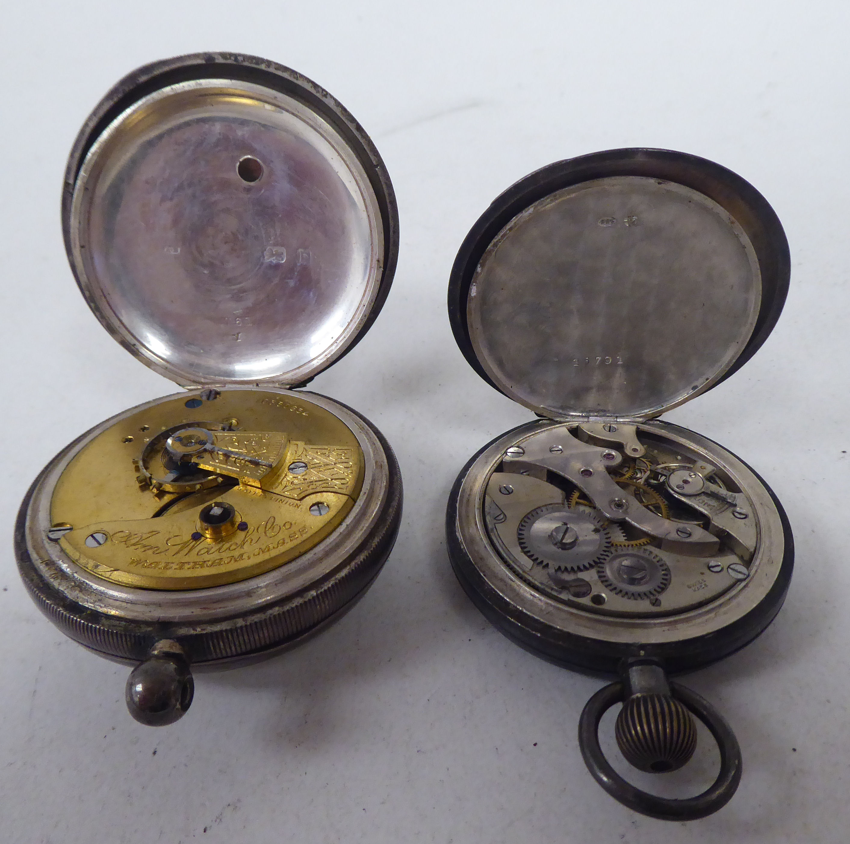 A Waltham silver cased pocketwatch, faced by a Roman dial; and another, faced by an Arabic dial - Image 5 of 6