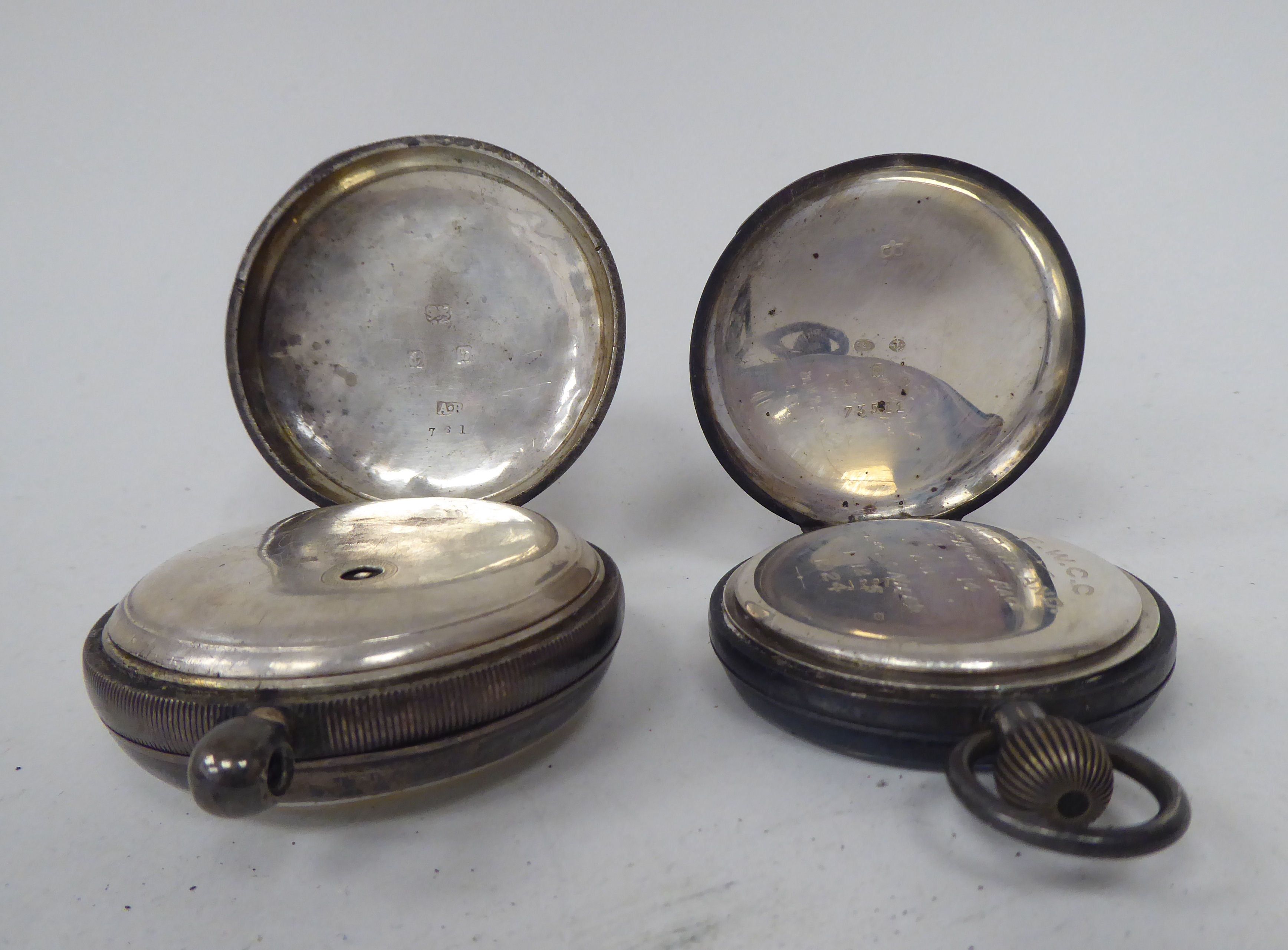 A Waltham silver cased pocketwatch, faced by a Roman dial; and another, faced by an Arabic dial - Image 4 of 6