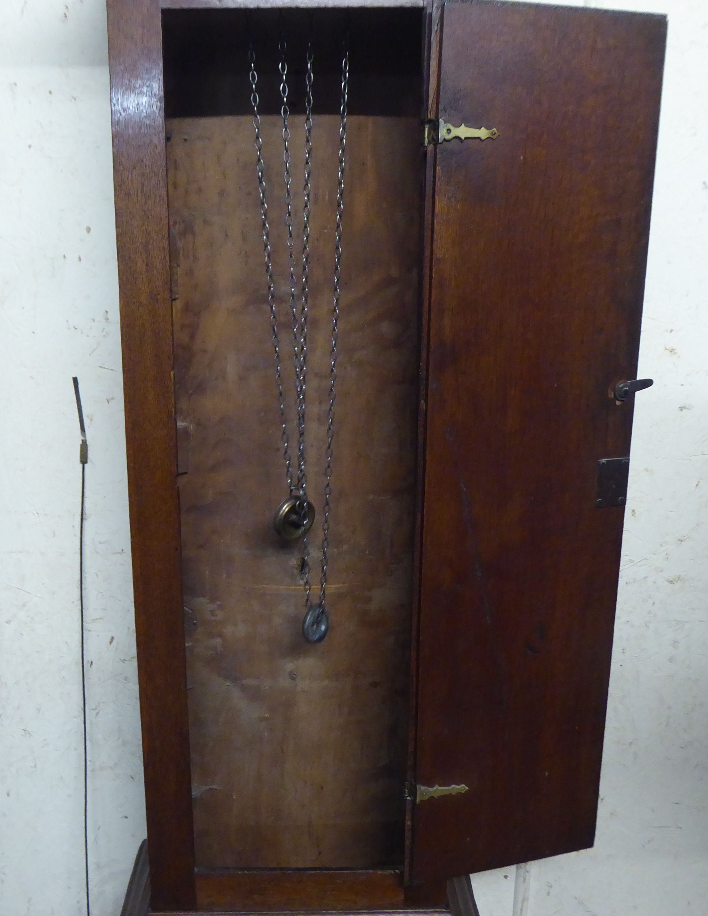 A 19thC oak cased longcase clock; the movement faced by a Roman dial  inscribed Frank Birkell of - Image 7 of 7