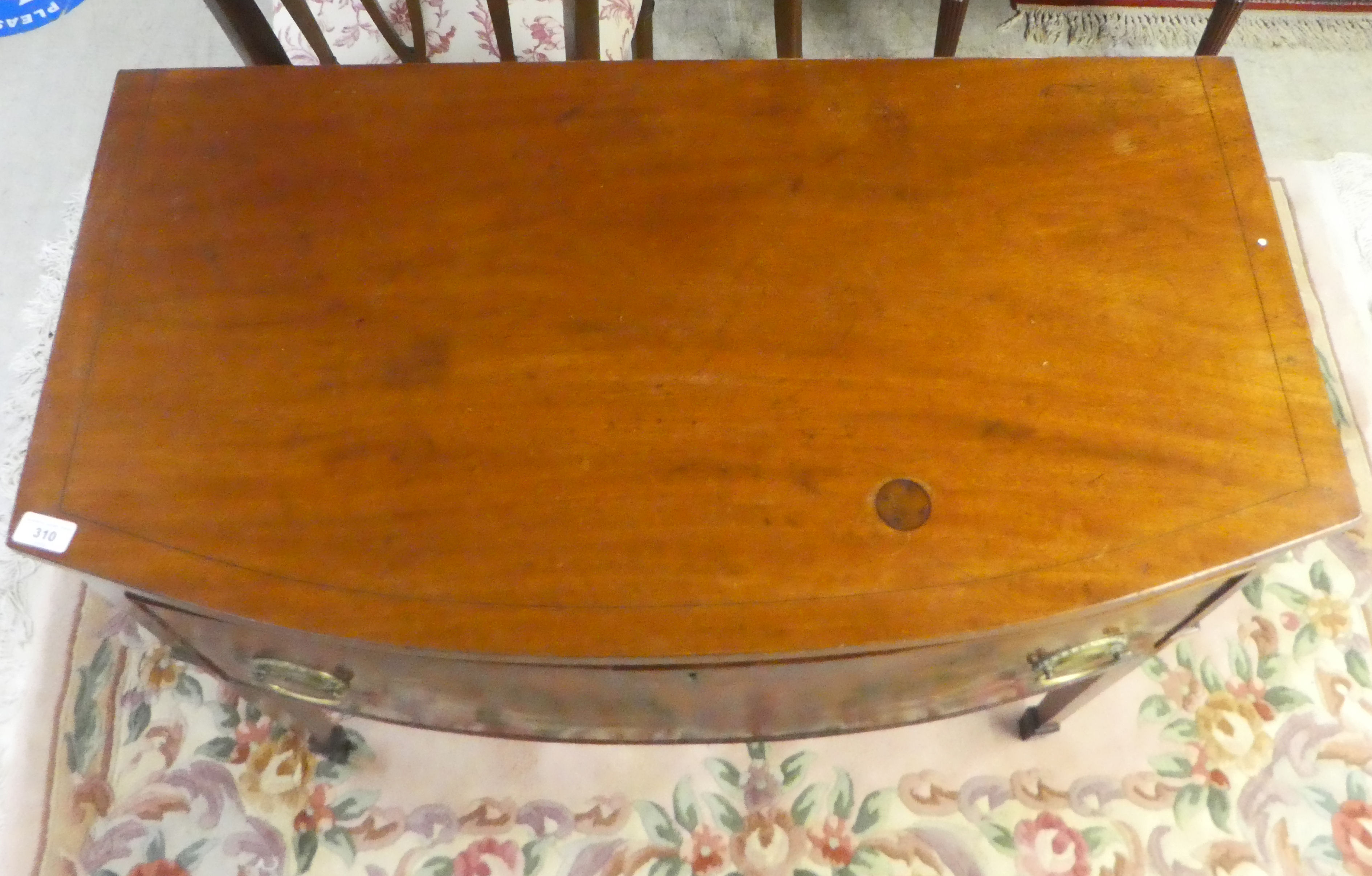 A late 19thC ebony inlaid mahogany bow front single drawer serving table, raised on square, - Image 2 of 4