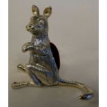 A silver coloured metal novelty kangaroo pin cushion  stamped 925