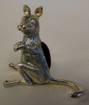 A silver coloured metal novelty kangaroo pin cushion  stamped 925