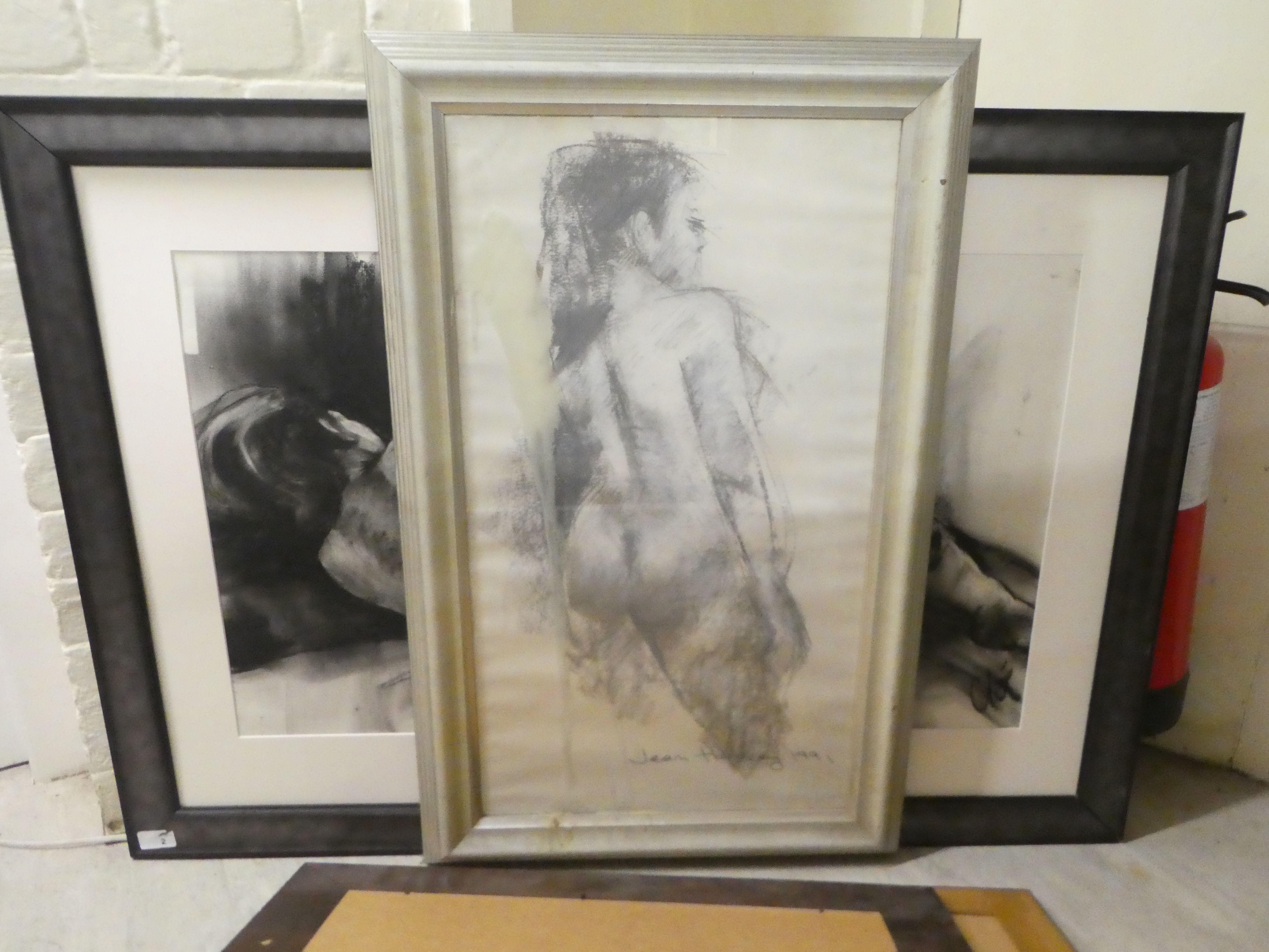 Pictures: to include Jean Harvey - a seated nude  charcoal  bears a signature  17" x 24"  framed - Image 7 of 8