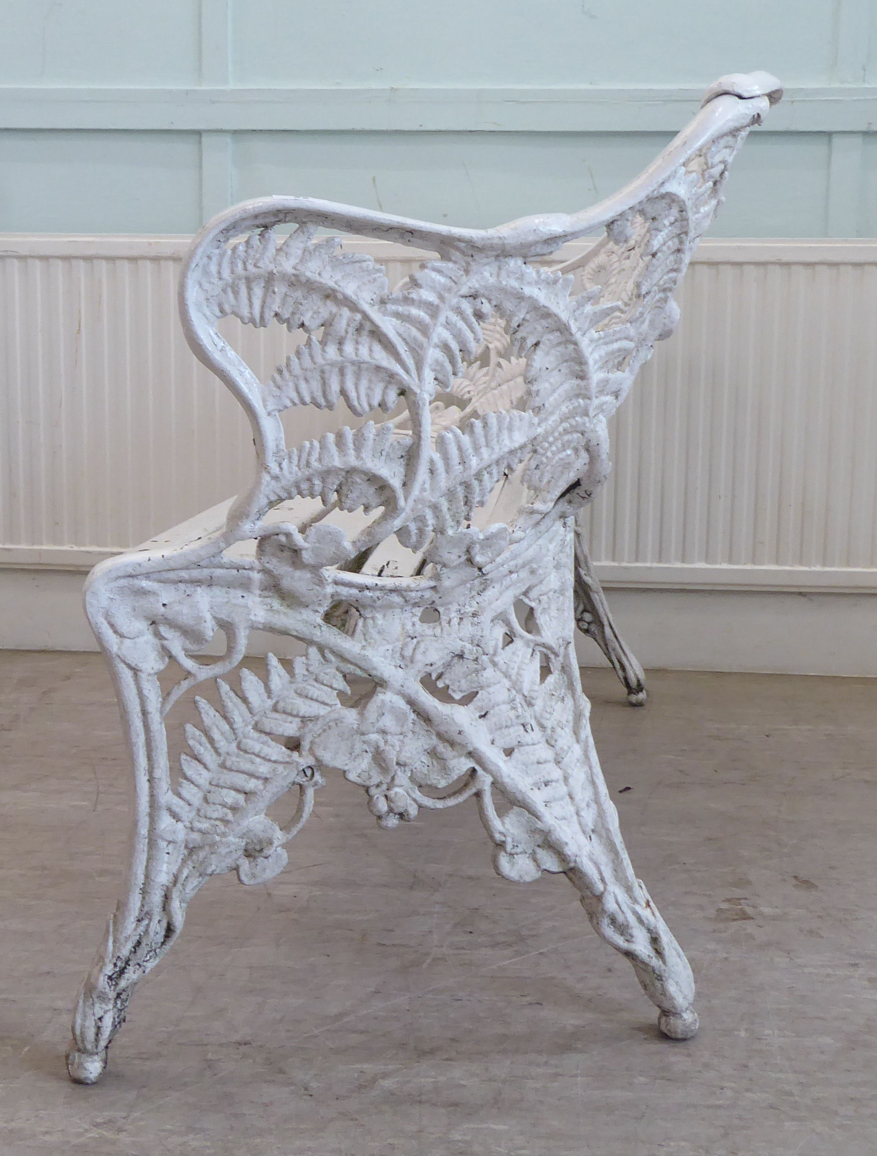 A modern Coalbrookdale style painted aluminium garden bench, raised on scrolled legs - Image 2 of 4
