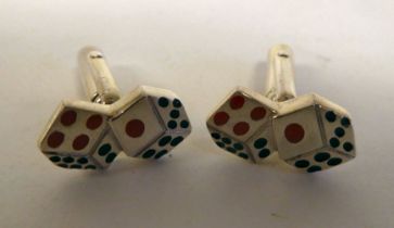A pair of silver coloured metal and enamelled cufflinks  stamped Sterling