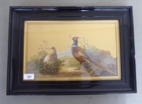 H Connolly - two game birds  watercolour on a gilt coloured background  bears a signature & dated