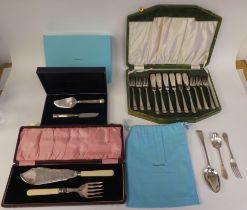 Silver and plated collectables: to include a Tiffany & Co silver plated cheese knife set  boxed