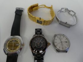 Five variously cased and strapped wristwatches