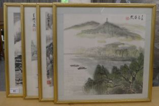 A series of four modern framed Chinese School - traditional landscapes  watercolours  bearing seal