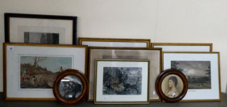 Framed 19thC and later variously themed monochrome and coloured engraving prints  largest 10" x 14"