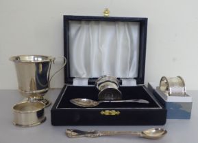 Silver collectables: to include a presentation Christening egg cup and spoon  mixed marks  boxed