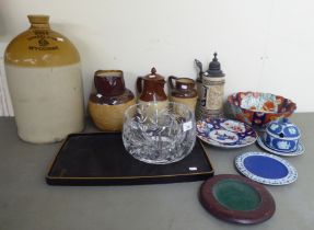 A mixed lot: to include two, two-tone Harvest ware style jugs